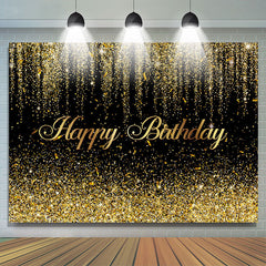 Toile de fond de joyeux anniversaire de nombreux rubans noirs et dorés