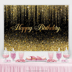 Toile de fond de joyeux anniversaire de nombreux rubans noirs et dorés