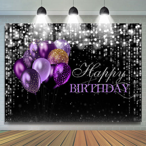 Toile de fond anniversaire ballon violet bokeh noir et argent