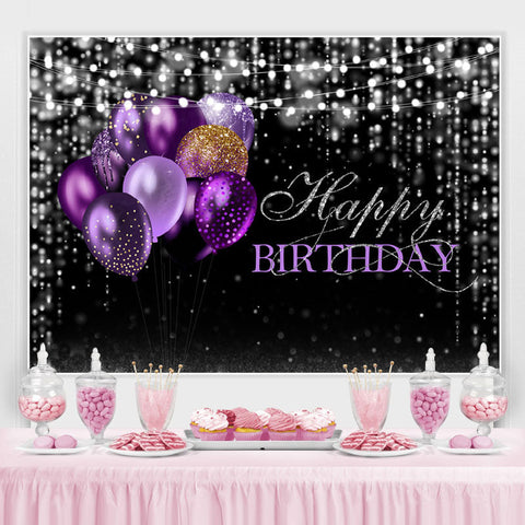 Toile de fond anniversaire ballon violet bokeh noir et argent