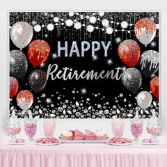 Toile de fond de ballons de retraite heureuse noir et argent