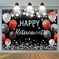 Toile de fond de ballons de retraite heureuse noir et argent