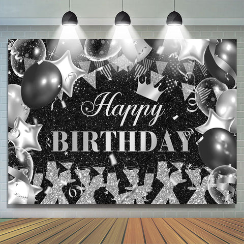 Paillettes noires et argentées Lets Cheers Birthday Backdrop