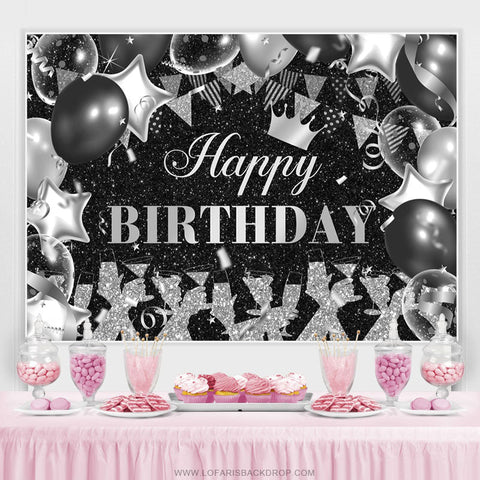 Paillettes noires et argentées Lets Cheers Birthday Backdrop