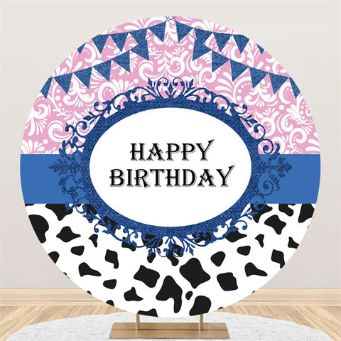 Toile de fond ronde anniversaire motif vache noir et blanc