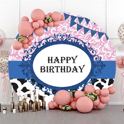 Toile de fond ronde anniversaire motif vache noir et blanc