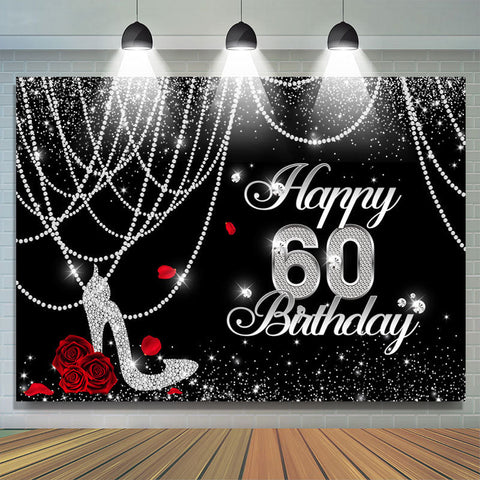 Toile de fond joyeux 60e anniversaire paillettes noir et blanc