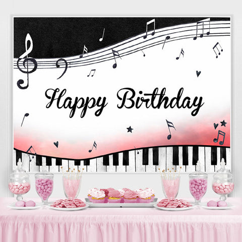 Touches et notes de piano noir et blanc Toile de fond d'anniversaire