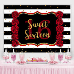 Toile de fond Sweet 16e anniversaire à rayures noires et blanches