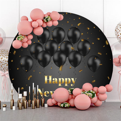 Ballons noirs ronds or Happy New Year décors