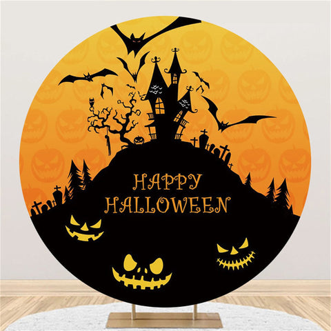 Château Noir Bat Citrouille Happy Halloween Toile De Fond Ronde