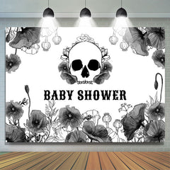 Toile de fond de douche de bébé Halloween crâne floral noir