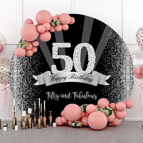 Toile de fond ronde du 50e anniversaire de diamant noir scintillant