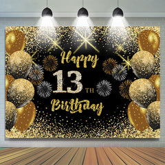 Fond de joyeux 13e anniversaire de paillettes de ballon d'or noir