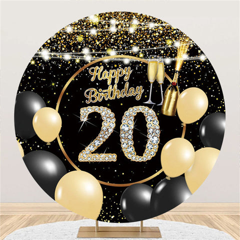 Ballons En Or Noir Paillettes Ronde 20e Anniversaire Toile De Fond