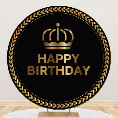 Toile de fond de joyeux anniversaire de cercle de couronne d'or noir pour la fête