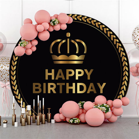Toile de fond de joyeux anniversaire de cercle de couronne d'or noir pour la fête