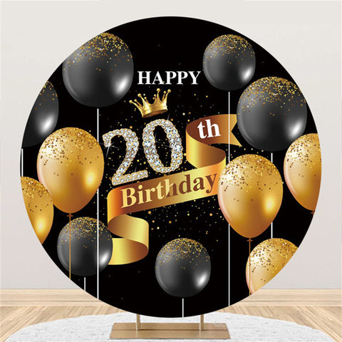 Ballons de paillettes d'or noir rond toile de fond du 20e anniversaire