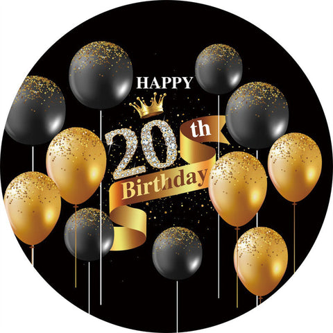 Ballons de paillettes d'or noir rond toile de fond du 20e anniversaire