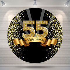 Décors ronds de ruban de paillettes de joyeux 55e anniversaire d'or noir