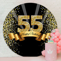 Décors ronds de ruban de paillettes de joyeux 55e anniversaire d'or noir