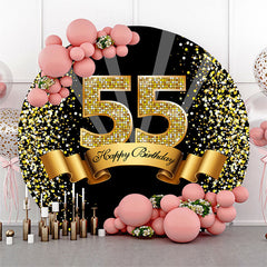 Décors ronds de ruban de paillettes de joyeux 55e anniversaire d'or noir
