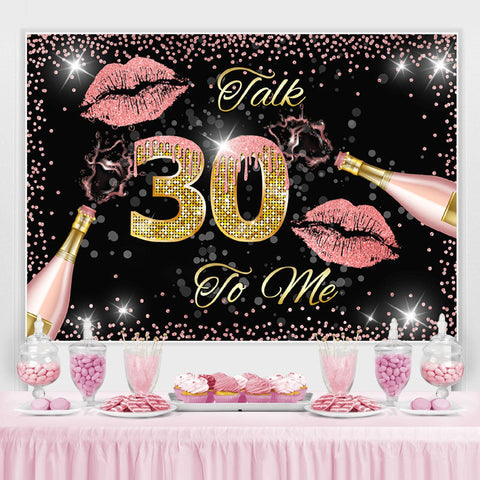 Toile de fond d'anniversaire noir doré et rose Talk 30 To Me