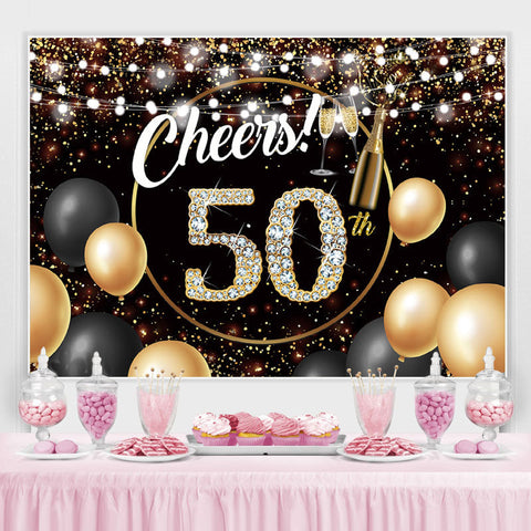 Ballon doré noir Cheers 50 Joyeux anniversaire Toile de fond