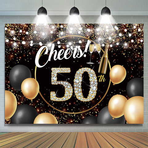 Ballon doré noir Cheers 50 Joyeux anniversaire Toile de fond