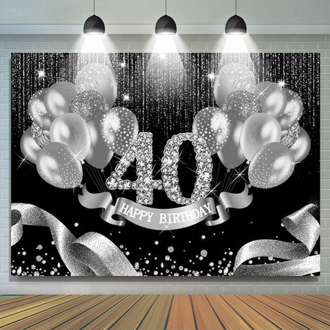 Ballons en argent noir joyeux 40e anniversaire toile de fond