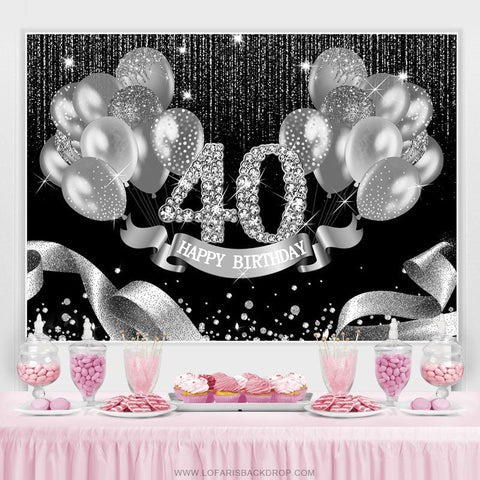 Ballons en argent noir joyeux 40e anniversaire toile de fond