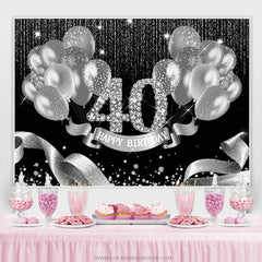 Ballons en argent noir joyeux 40e anniversaire toile de fond