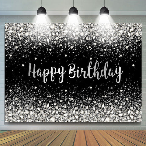 Toile de fond d'anniversaire de paillettes de diamant Bokeh argent noir