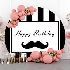 Fond d'anniversaire rond rayures blanches noires et barbe