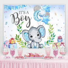 Toile de fond de douche de bébé éléphant ballon bleu et paillettes