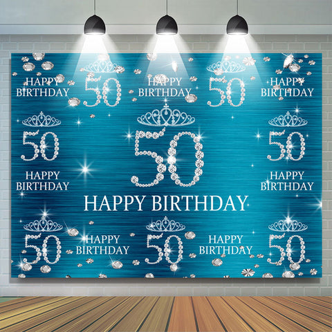 Toile de fond bleu et paillettes Bokeh joyeux 50e anniversaire