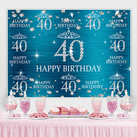 Toile de fond joyeux 40e anniversaire couronne bleue et scintillante