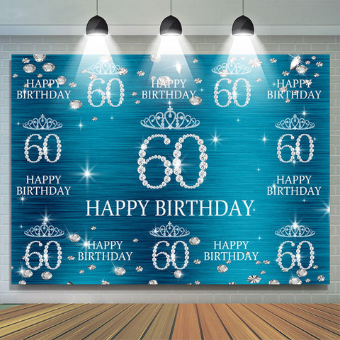 Couronne bleue et scintillante Joyeux 60e anniversaire Toile de fond