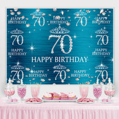 Couronne bleue et scintillante Joyeux 70e anniversaire Toile de fond