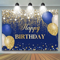 Toile de fond d'anniversaire de paillettes de ballons bleus et or