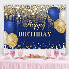 Toile de fond d'anniversaire de paillettes de ballons bleus et or