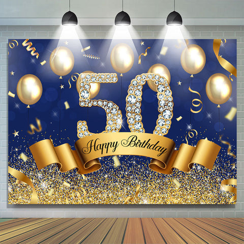 Toile de fond joyeux 50e anniversaire ballon bleu et or