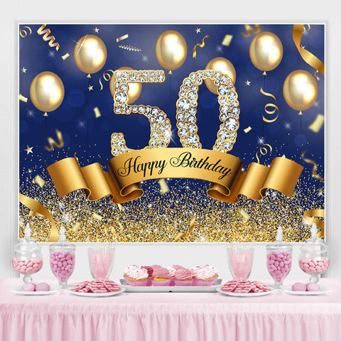 Toile de fond joyeux 50e anniversaire ballon bleu et or