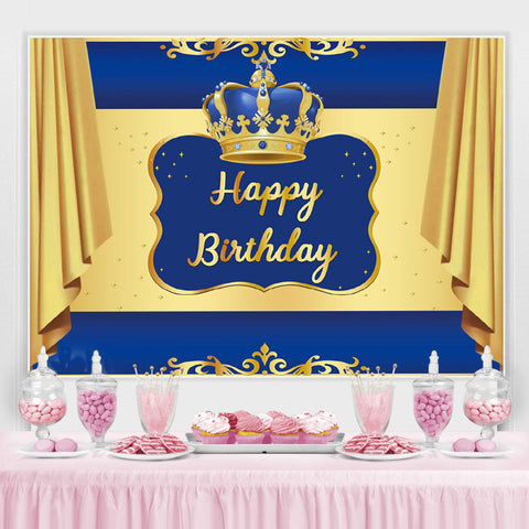 Toile de fond de f¨ºte joyeux anniversaire couronne bleue et dor¨¦e