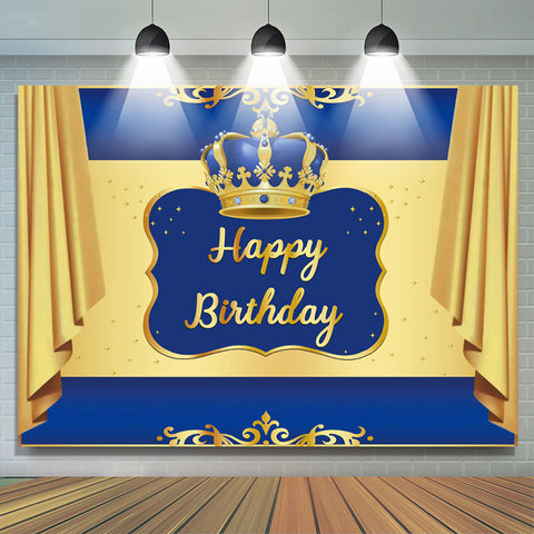 Toile de fond de f¨ºte joyeux anniversaire couronne bleue et dor¨¦e