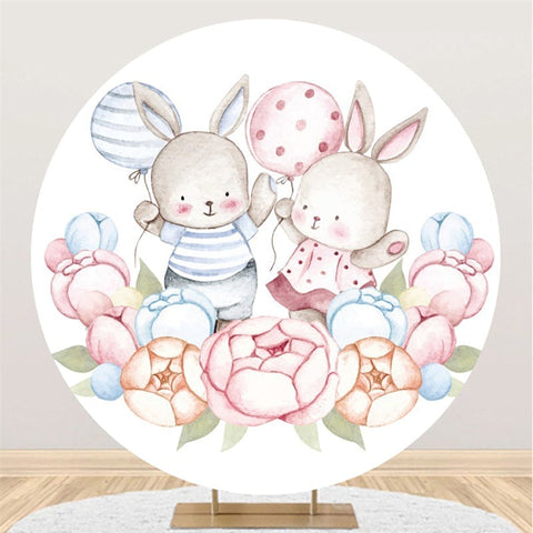 Toile De Fond Ronde De Douche De Bébé De Lapin De Ballon Bleu Et Rose