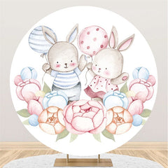 Toile De Fond Ronde De Douche De Bébé De Lapin De Ballon Bleu Et Rose