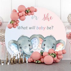 Toile De Fond Ronde De Baby Shower D'Éléphants Bleus Et Roses