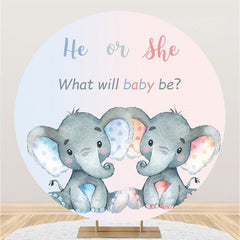 Toile De Fond Ronde De Baby Shower D'Éléphants Bleus Et Roses