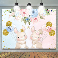Toile de fond de douche de bébé lapin ballon floral bleu et rose